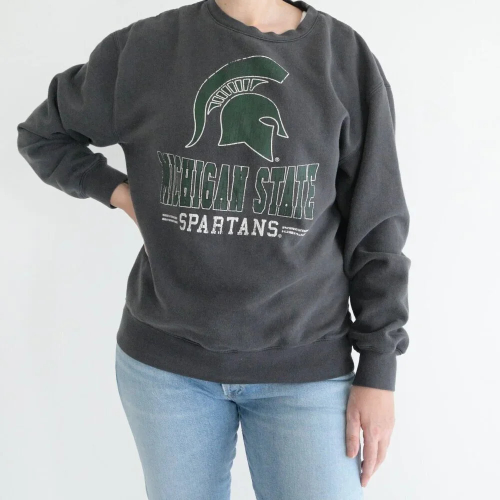 Campus Heritage Grey Green Michigan State Spartans MSU Logo Collegiate Sweater M